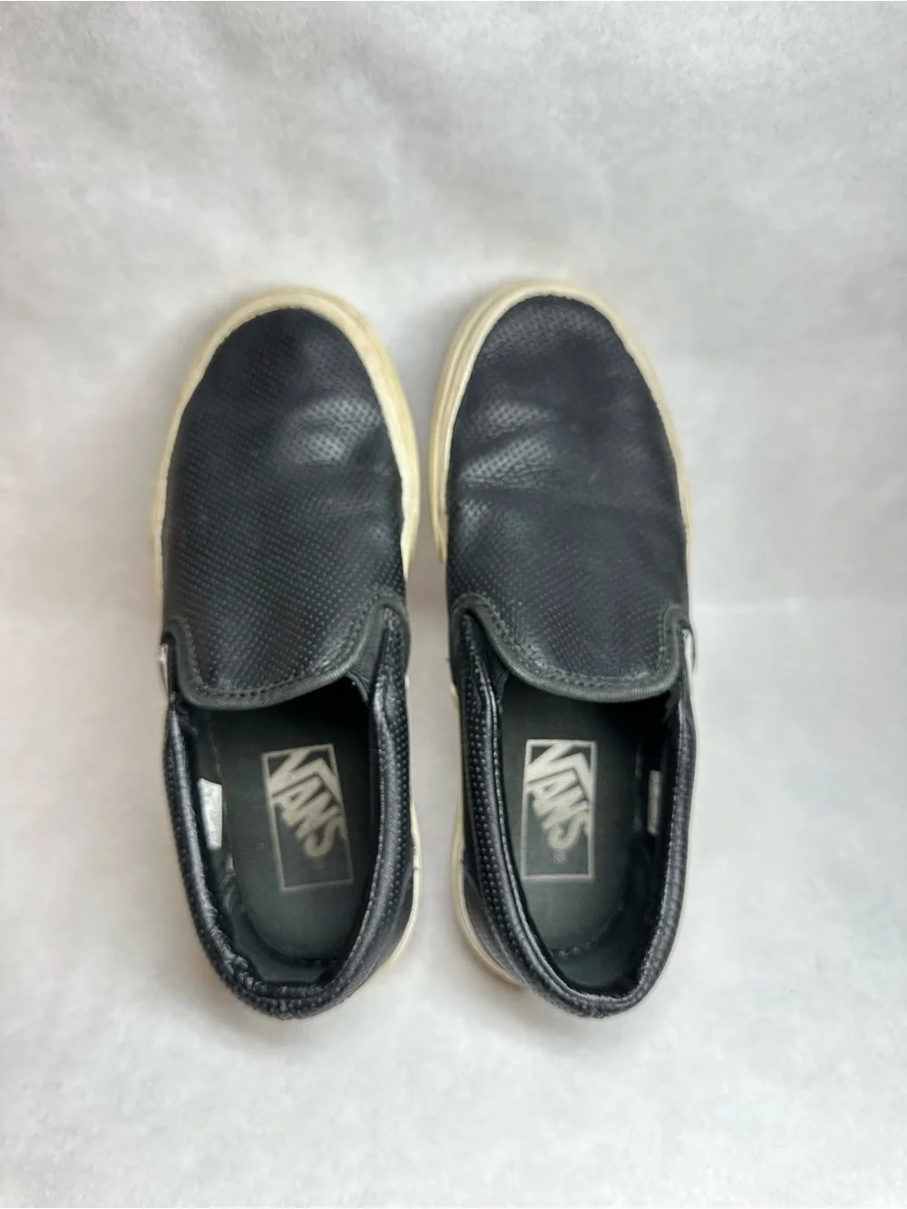 Vans Black Perforated Leather Slip-On Sneakers